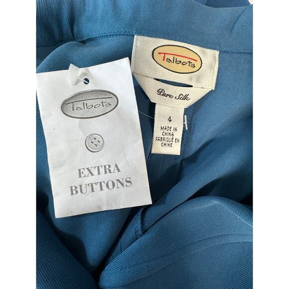 Talbots 100% Silk Shirt Dress Blue Button Front Size 4 NWT - Picture 10 of 10